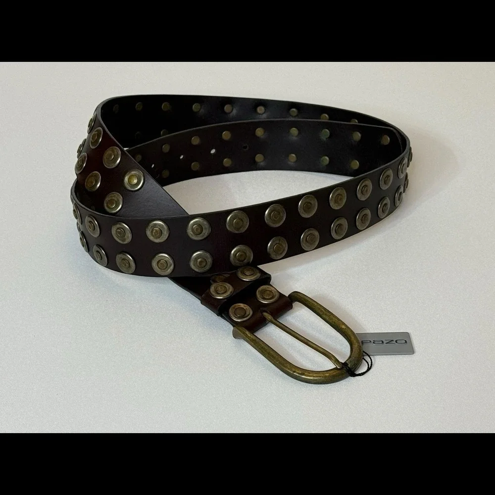 Pazo Dark Brown Antique-Style Metal Studded Genuine Leather Men's 36
